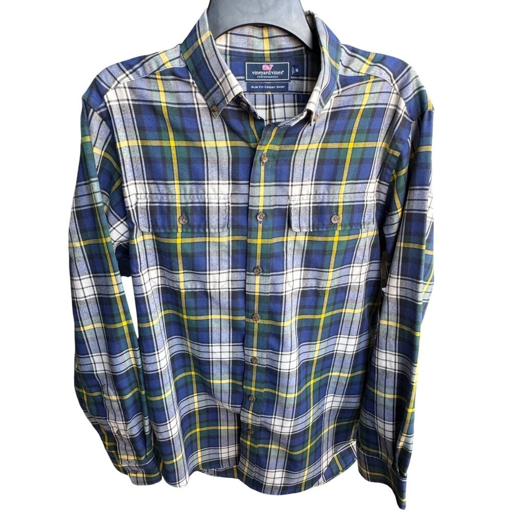 Vineyard Vines Performance Slim Fit Crosby Shirt Men’s Medium Blue Green Plaid